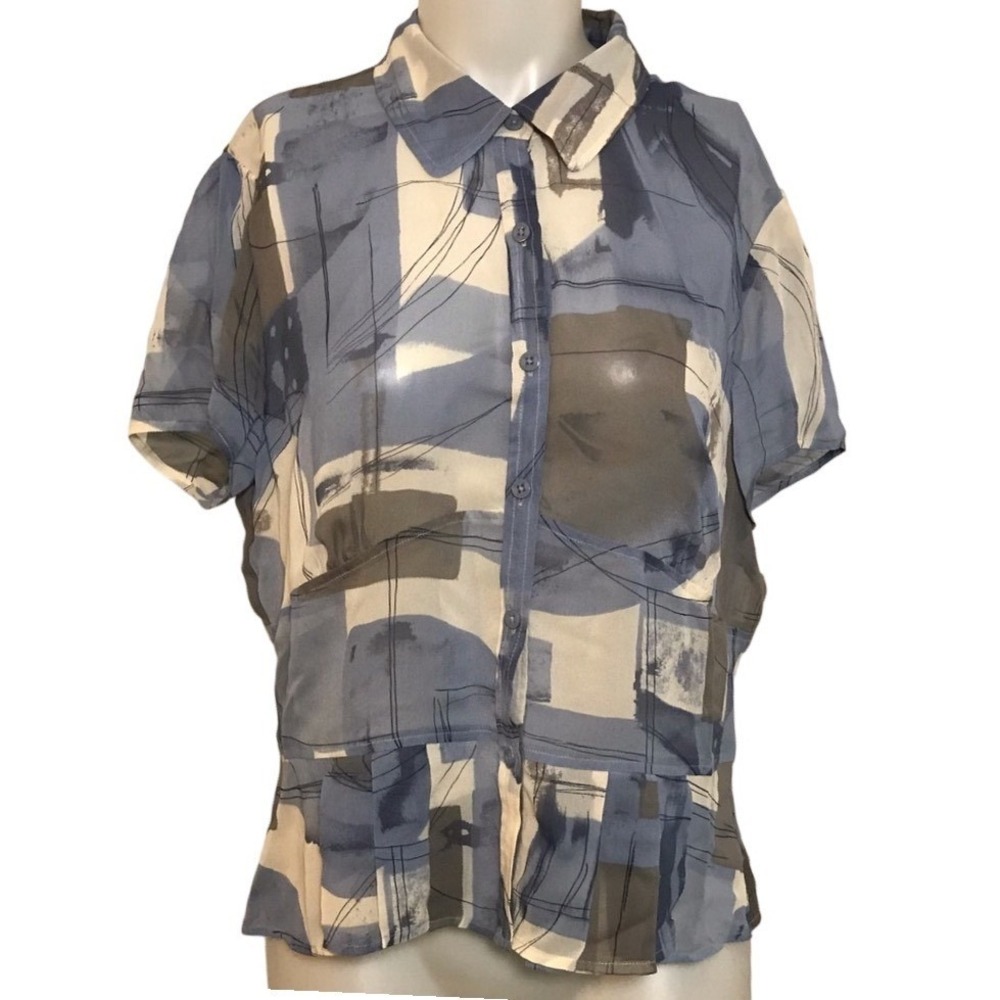 EMANUEL UNGARO BLUE SILK SHORT‎ SLEEVE BUTTON UP